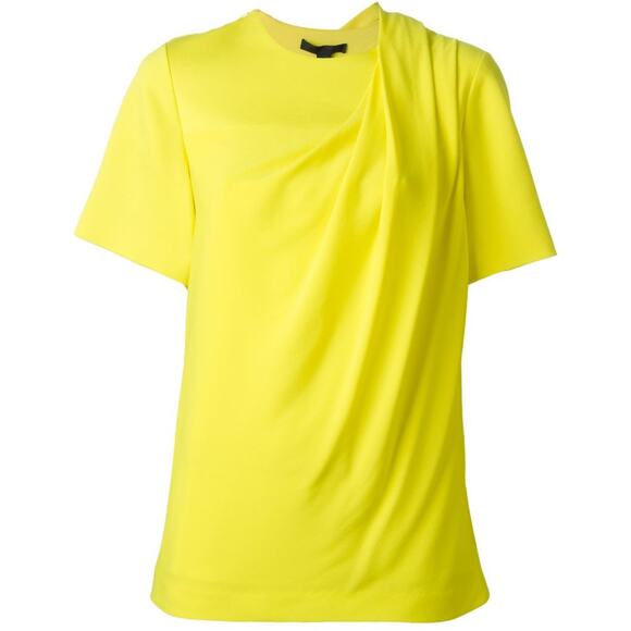 Alexander Wang Draped T-Shirt in Yellow Size 8 Short Sleeves Zipper on Shoulder - Picture 1 of 11
